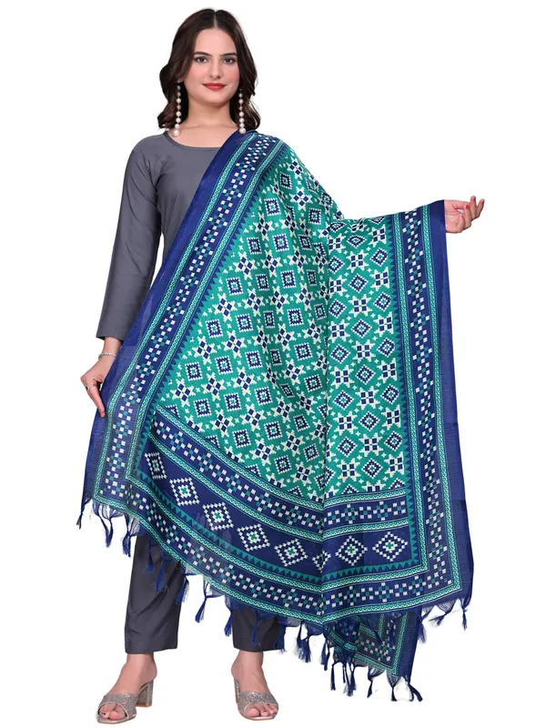 Cotton_Silk_Patola_Digital_Print_Dupatta_With_Tassels_Sky_Blue