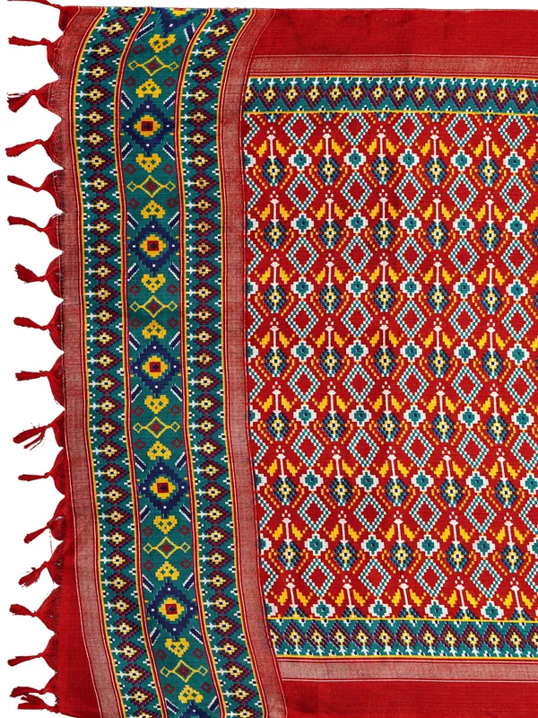 Cotton_Silk_Patola_Digital_Print_Dupatta_With_Tassels_Red
