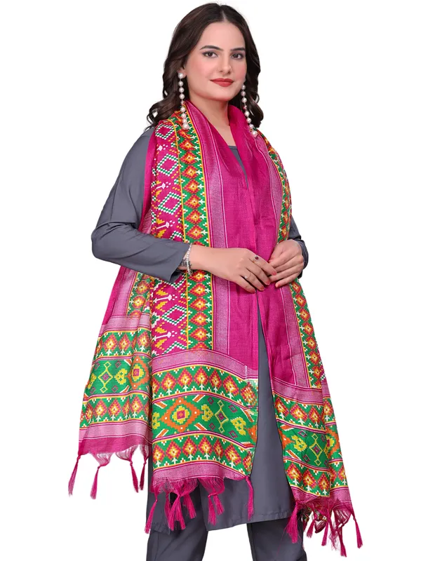 Cotton_Silk_Patola_Digital_Print_Dupatta_With_Tassels_Pink