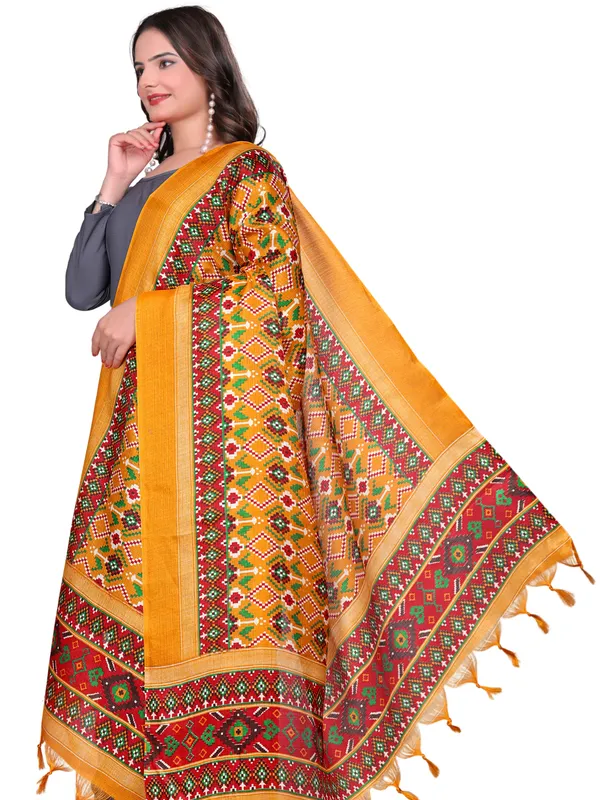 Cotton_Silk_Patola_Digital_Print_Dupatta_With_Tassels_Yellow