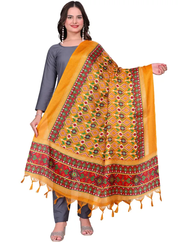 Cotton_Silk_Patola_Digital_Print_Dupatta_With_Tassels_Yellow