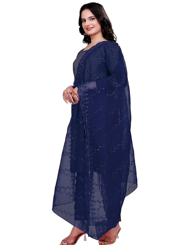 Organza_Embroidered_Dupatta_With_Sequins_Scalloped_Border_Navy_Blue