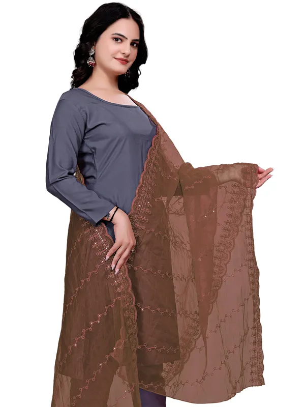 Organza_Embroidered_Dupatta_With_Sequins_Scalloped_Border_Brown