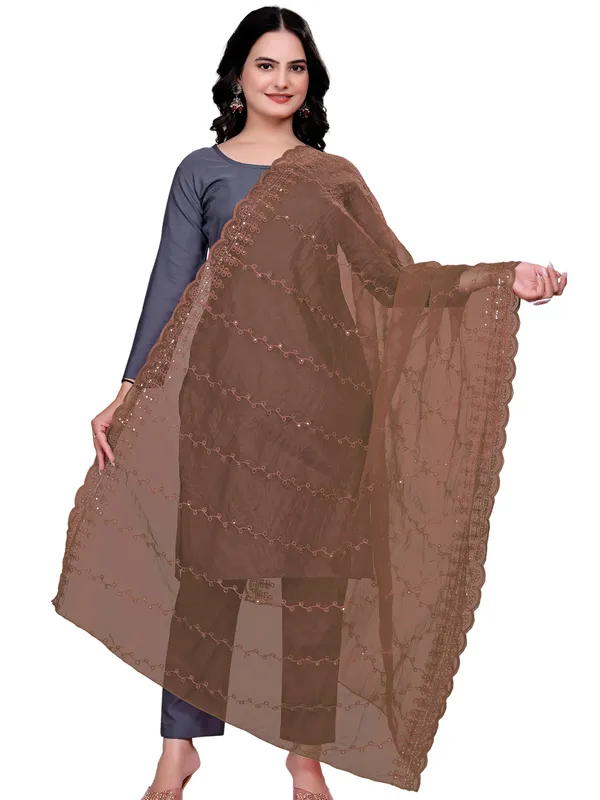 Organza_Embroidered_Dupatta_With_Sequins_Scalloped_Border_Brown