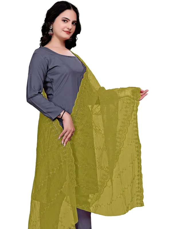 Organza_Embroidered_Dupatta_With_Sequins_Scalloped_Border_Mahendi_Green