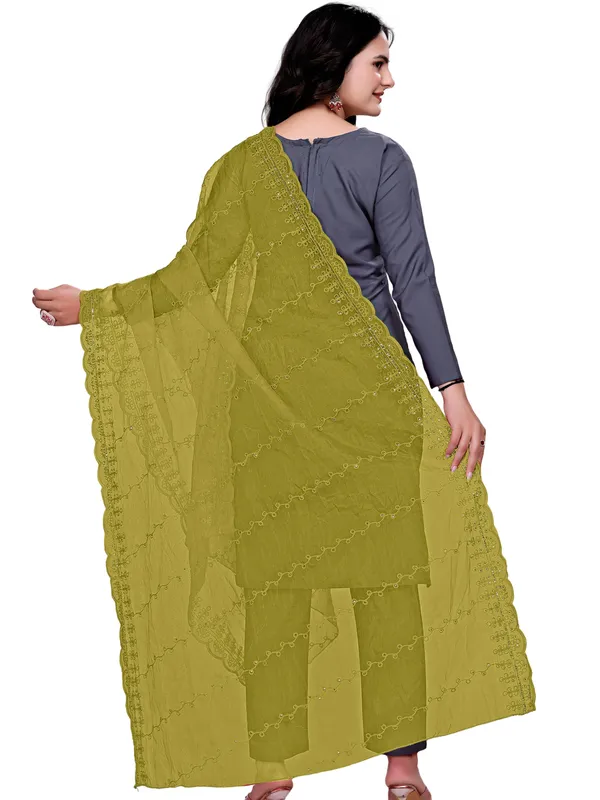 Organza_Embroidered_Dupatta_With_Sequins_Scalloped_Border_Mahendi_Green