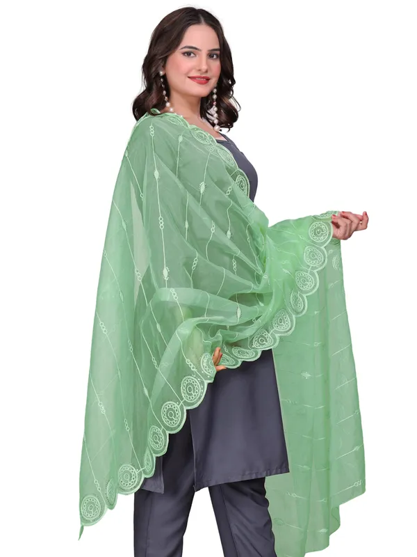 Organza_Striped_Embroidery_Dupatta_With_Medallion_Border_Pista_Green