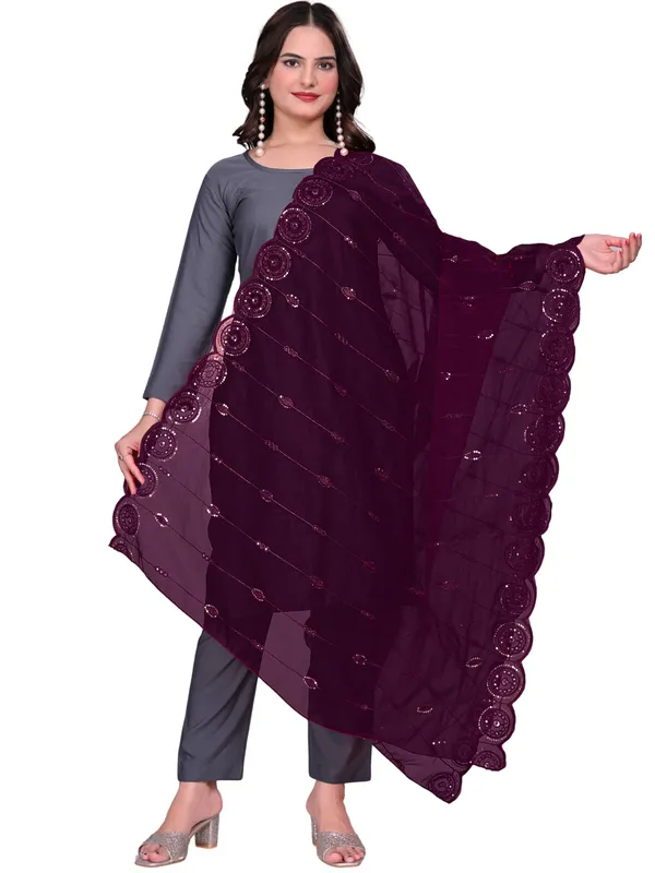 Organza_Striped_Embroidery_Dupatta_With_Medallion_Border_Wine