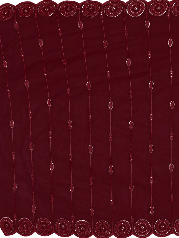 Organza_Striped_Embroidery_Dupatta_With_Medallion_Border_Maroon