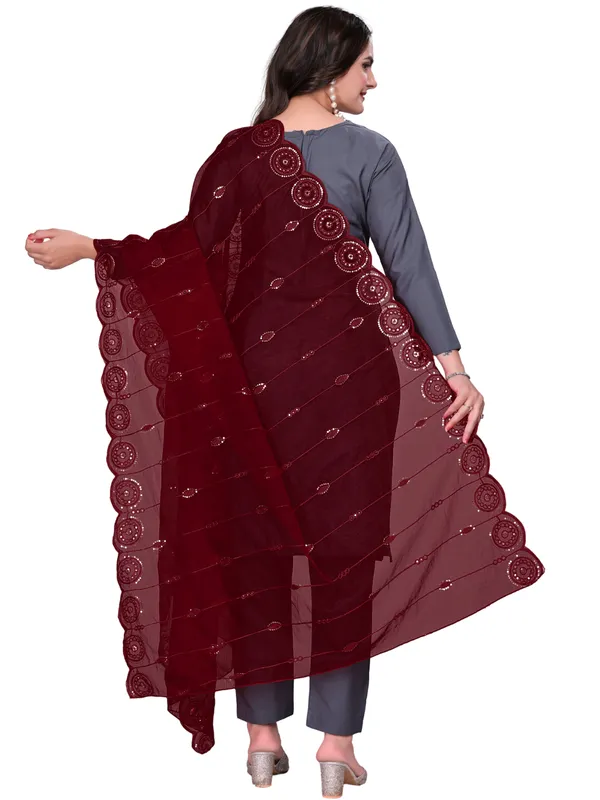 Organza_Striped_Embroidery_Dupatta_With_Medallion_Border_Maroon