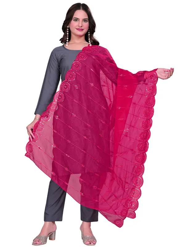 Organza_Striped_Embroidery_Dupatta_With_Medallion_Border_Pink
