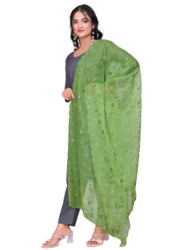 Organza_Floral_Jaal_Embroidered_Dupatta_With_Sequins_Pista_Green