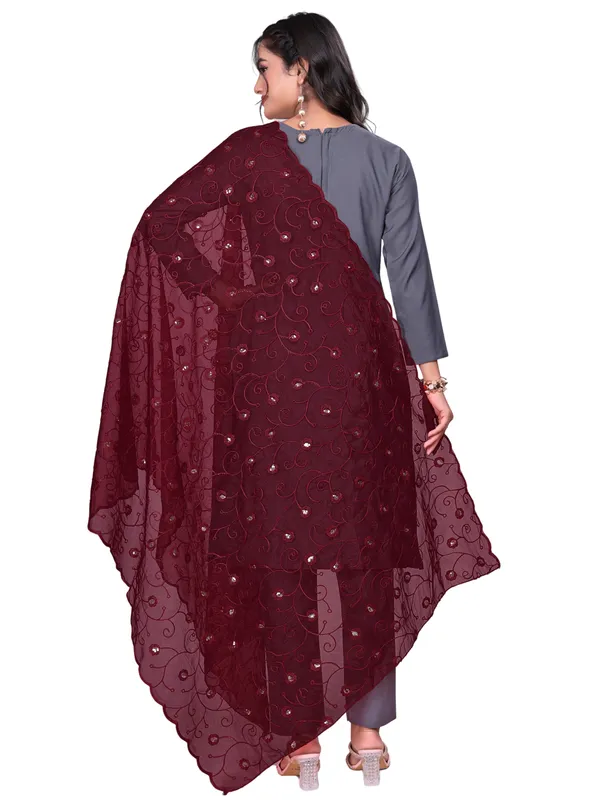 Organza_Floral_Jaal_Embroidered_Dupatta_With_Sequins_Maroon