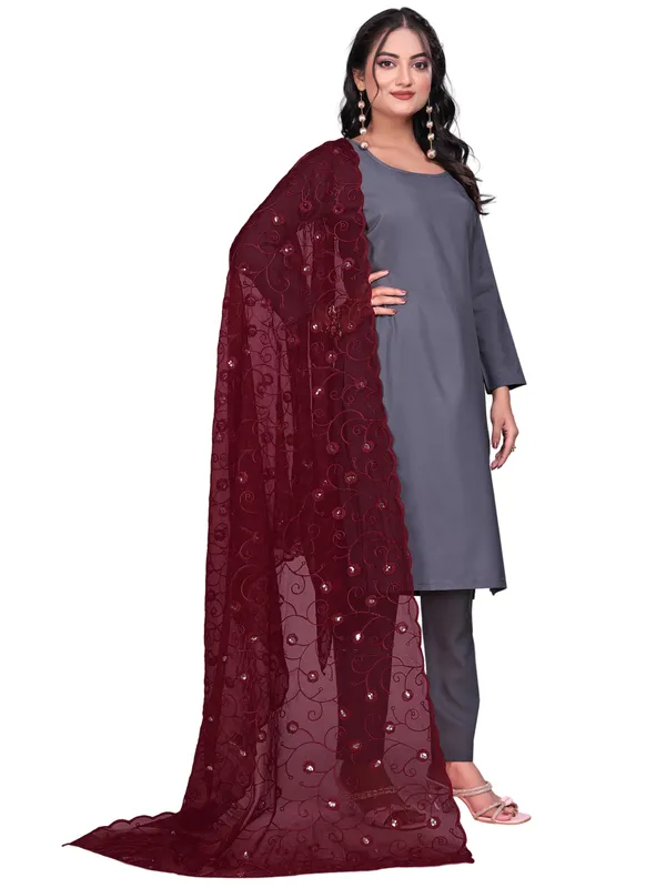 Organza_Floral_Jaal_Embroidered_Dupatta_With_Sequins_Maroon