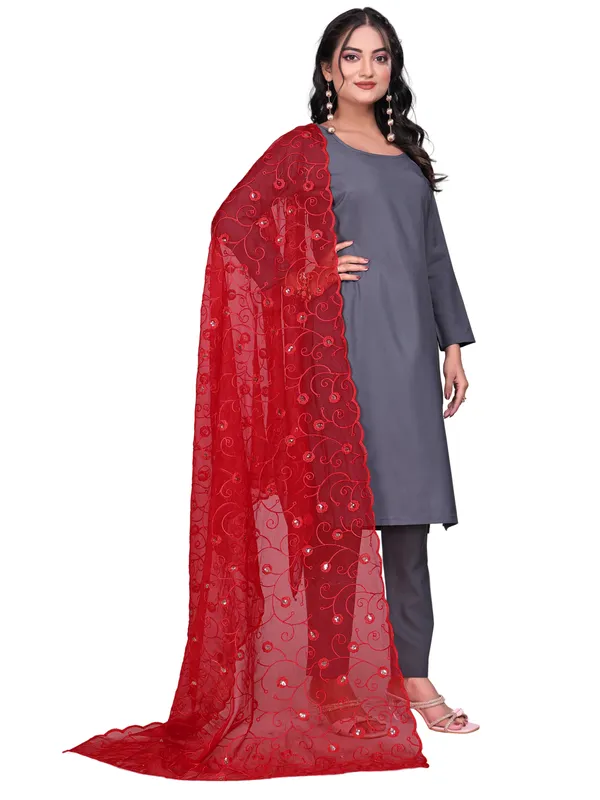Organza_Floral_Jaal_Embroidered_Dupatta_With_Sequins_Red