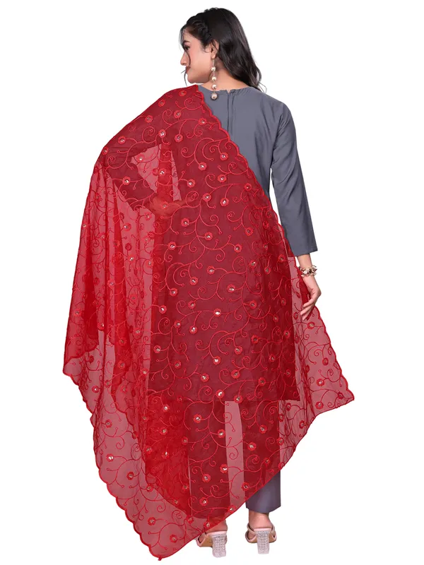 Organza_Floral_Jaal_Embroidered_Dupatta_With_Sequins_Red