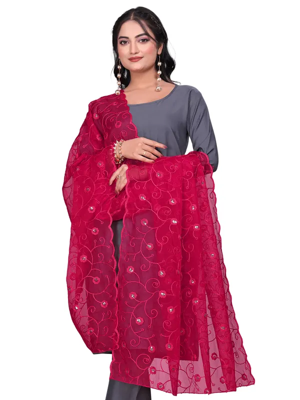 Organza_Floral_Jaal_Embroidered_Dupatta_With_Sequins_Pink