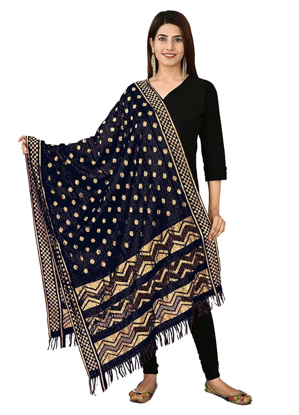 Net_Zari_Buti_Dupatta_With_Chevron_Pallu_Tassels_Black
