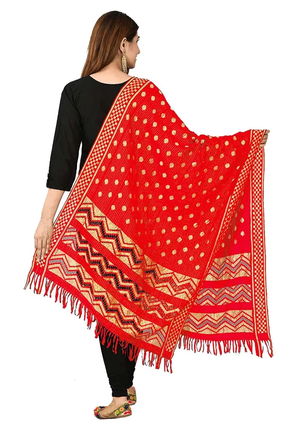 Net_Zari_Buti_Dupatta_With_Chevron_Pallu_Tassels_Red