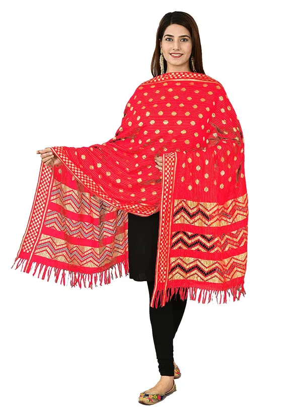 Net_Zari_Buti_Dupatta_With_Chevron_Pallu_Tassels_Red