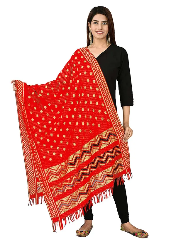 Net_Zari_Buti_Dupatta_With_Chevron_Pallu_Tassels_Red