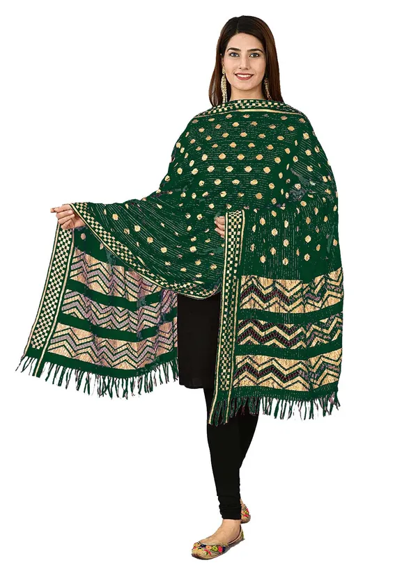 Net_Zari_Buti_Dupatta_With_Chevron_Pallu_Tassels_Green
