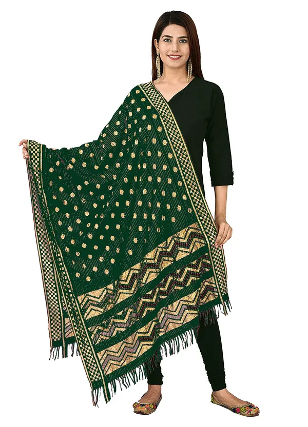 Net_Zari_Buti_Dupatta_With_Chevron_Pallu_Tassels_Green