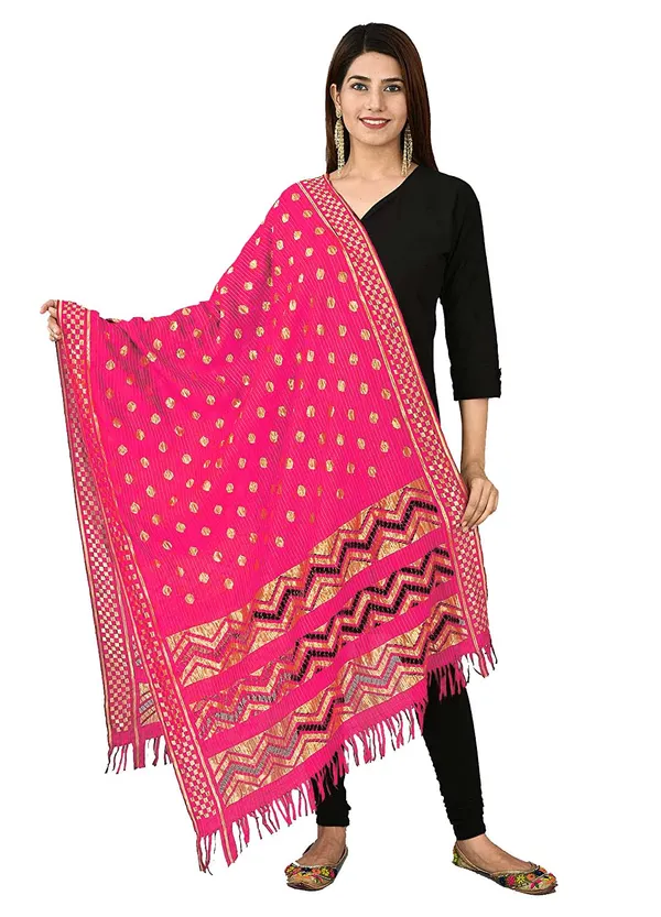 Net_Zari_Buti_Dupatta_With_Chevron_Pallu_Tassels_Pink