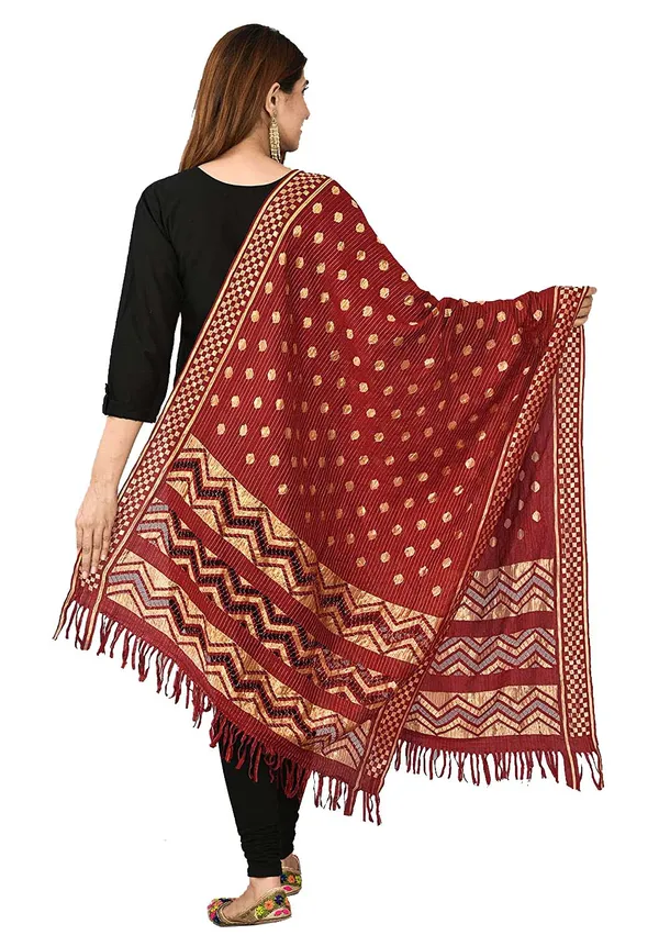 Net_Zari_Buti_Dupatta_With_Chevron_Pallu_Tassels_Maroon