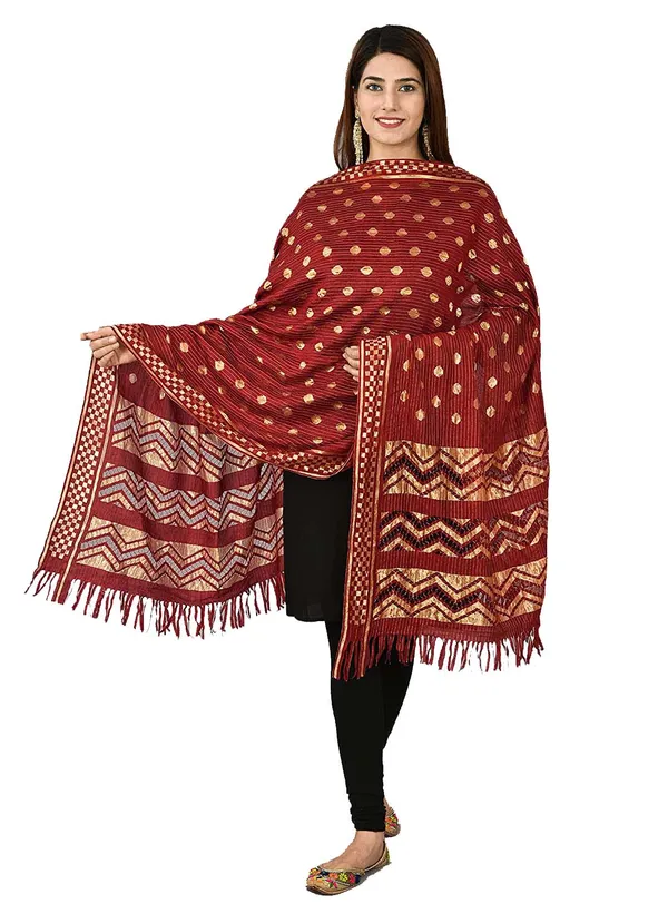 Net_Zari_Buti_Dupatta_With_Chevron_Pallu_Tassels_Maroon