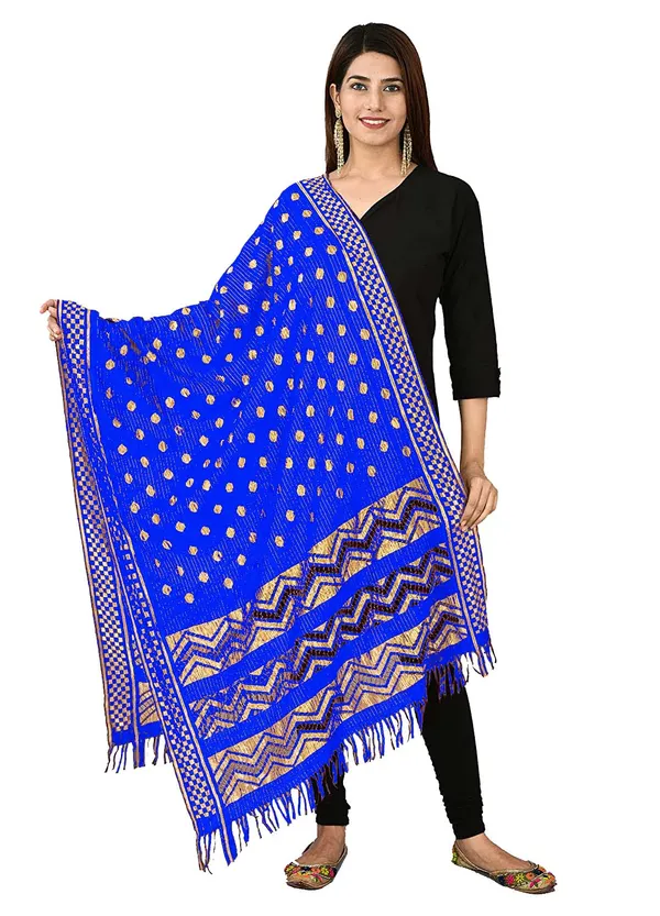 Net_Zari_Buti_Dupatta_With_Chevron_Pallu_Tassels_Royal_Blue