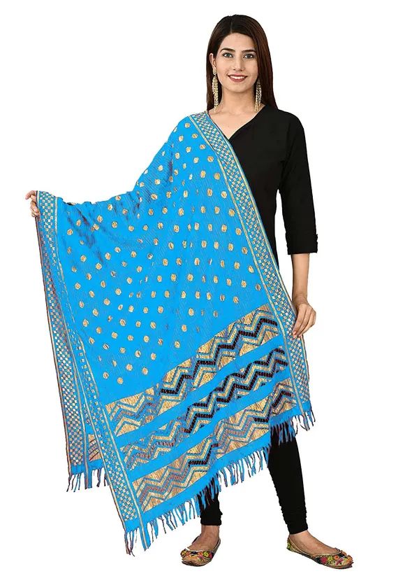 Net_Zari_Buti_Dupatta_With_Chevron_Pallu_Tassels_Sky_Blue