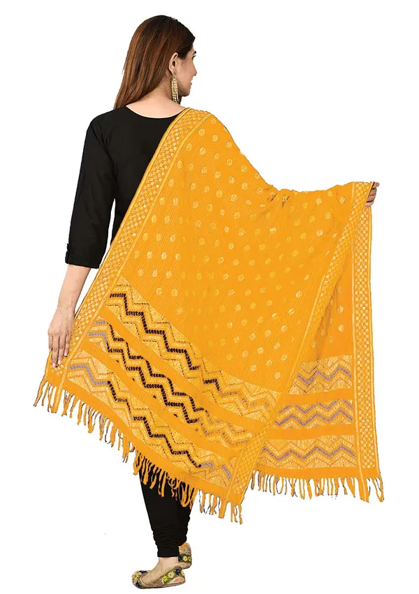 Net_Zari_Buti_Dupatta_With_Chevron_Pallu_Tassels_Yellow