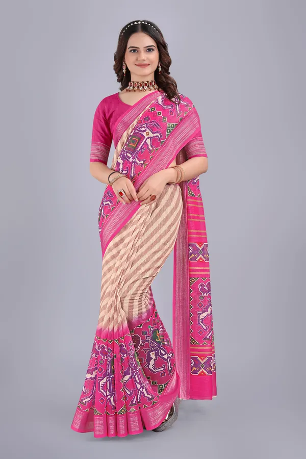 Linen_Cotton_Digital_Printed_Saree_With_Blouse_Piece_Pink