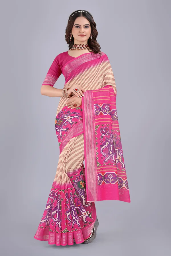 Linen_Cotton_Digital_Printed_Saree_With_Blouse_Piece_Pink