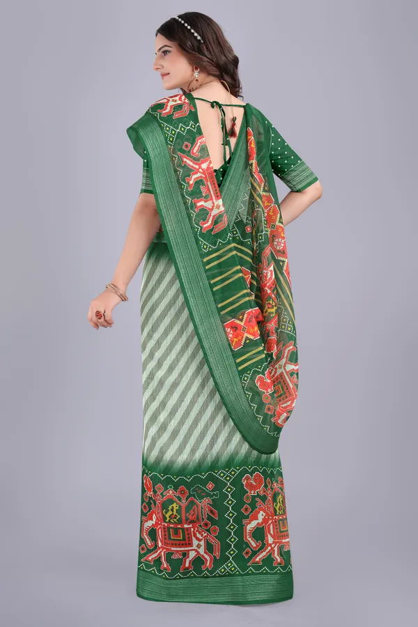 Linen_Cotton_Digital_Printed_Saree_With_Blouse_Piece_Green