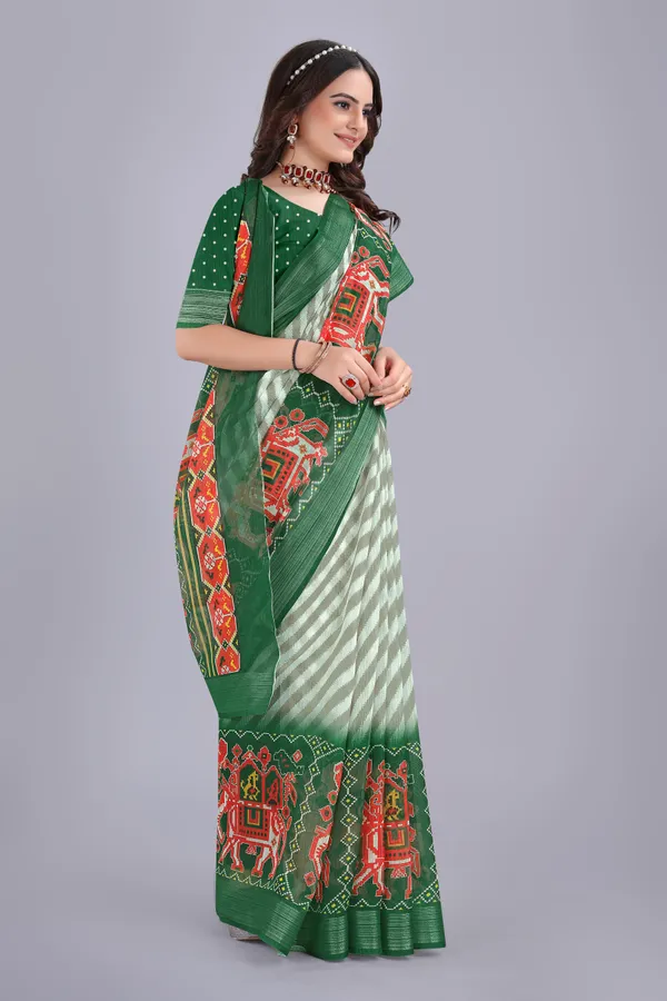 Linen_Cotton_Digital_Printed_Saree_With_Blouse_Piece_Green