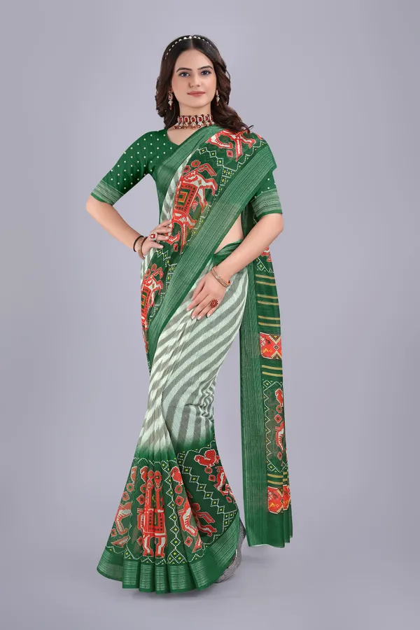 Linen_Cotton_Digital_Printed_Saree_With_Blouse_Piece_Green