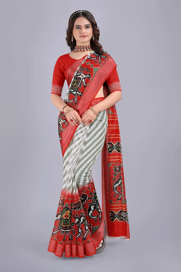 Linen_Cotton_Digital_Printed_Saree_With_Blouse_Piece_Red