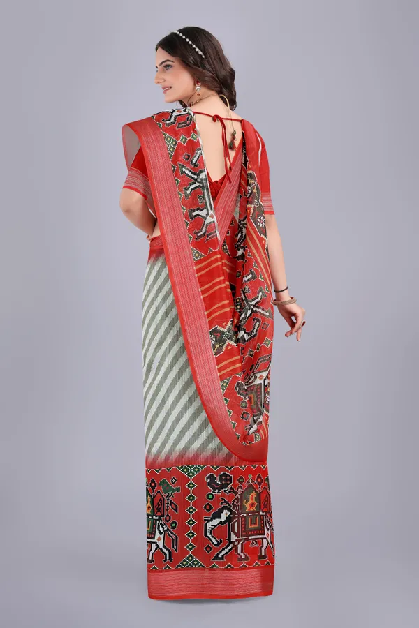 Linen_Cotton_Digital_Printed_Saree_With_Blouse_Piece_Red