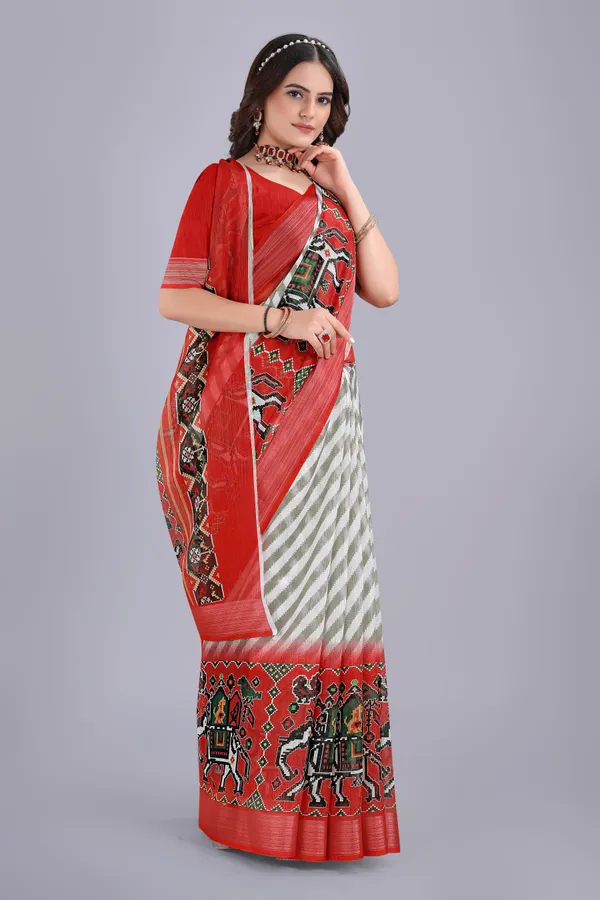 Linen_Cotton_Digital_Printed_Saree_With_Blouse_Piece_Red