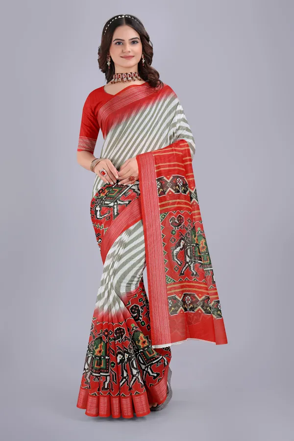 Linen_Cotton_Digital_Printed_Saree_With_Blouse_Piece_Red