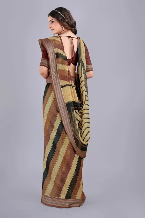 Linen_Cotton_Digital_Printed_Saree_With_Blouse_Piece_Brown