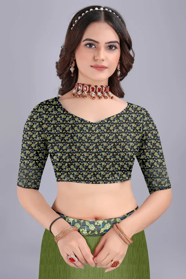 Linen_Cotton_Digital_Printed_Saree_With_Blouse_Piece_Mahendi_Green