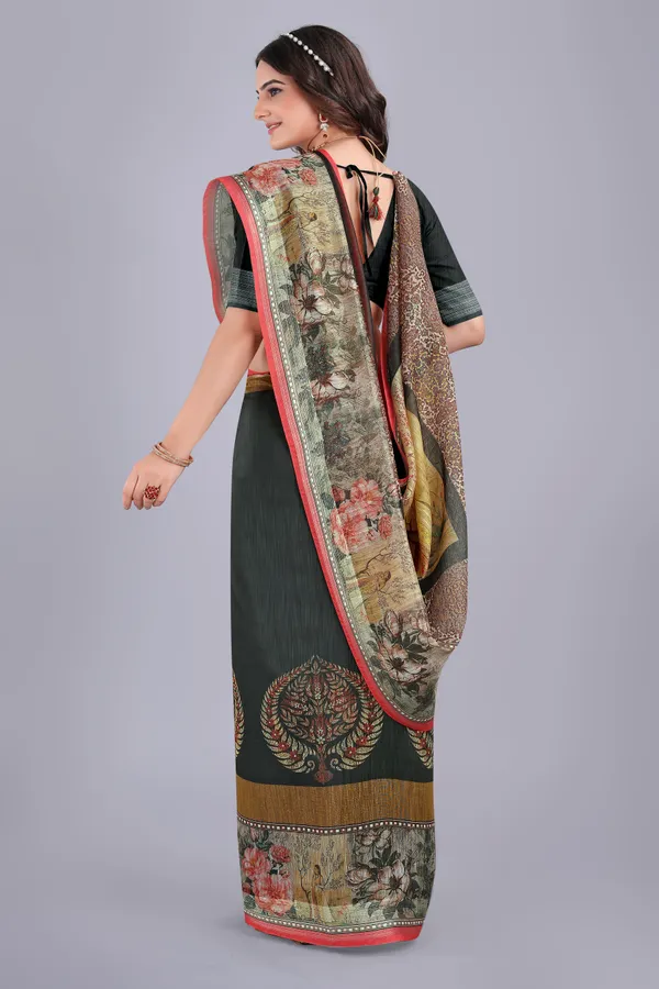 Linen_Cotton_Digital_Printed_Saree_With_Blouse_Piece_Black
