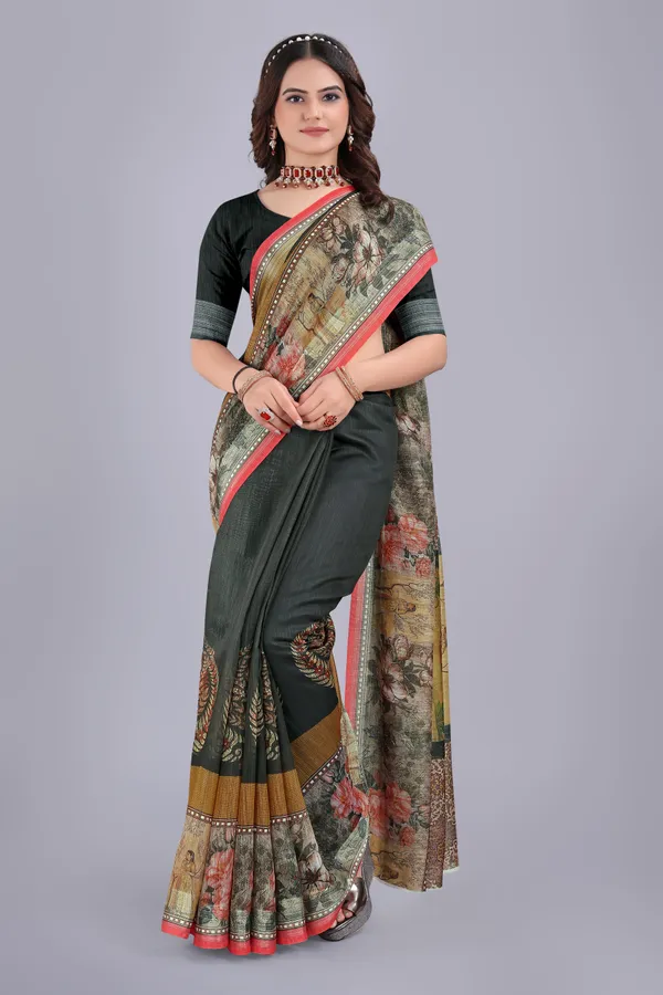 Linen_Cotton_Digital_Printed_Saree_With_Blouse_Piece_Black