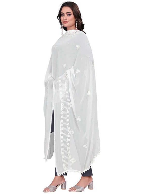 Chiffon_Embroidered_Goti_Dupatta_With_Stone_Work_Pom_Pom_Lace_White