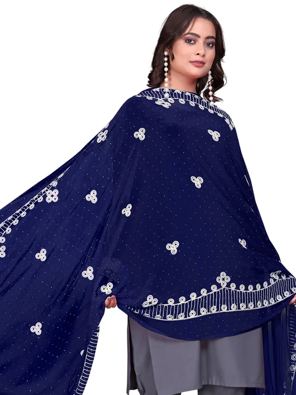Chiffon_Embroidered_Goti_Dupatta_With_Stone_Work_Pom_Pom_Lace_Navy_Blue