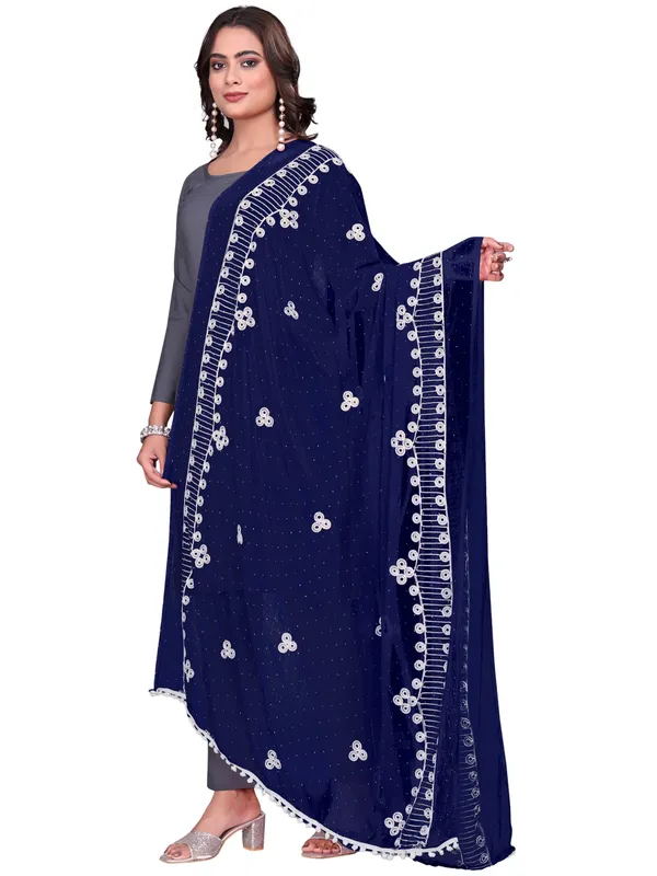 Chiffon_Embroidered_Goti_Dupatta_With_Stone_Work_Pom_Pom_Lace_Navy_Blue