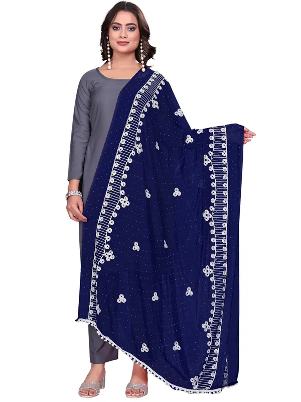 Chiffon_Embroidered_Goti_Dupatta_With_Stone_Work_Pom_Pom_Lace_Navy_Blue